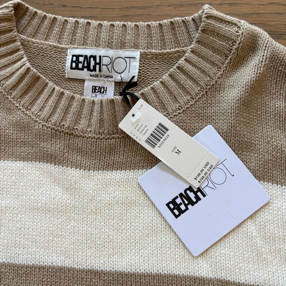 Beach‎ Riot Womens Taupe Striped Checkerboard Knit Sweater Size Medium NWT